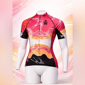 Betty Designs Cycling Zip Up Top Sedona Jersey Pink Orange Skull Butterfly Sz M